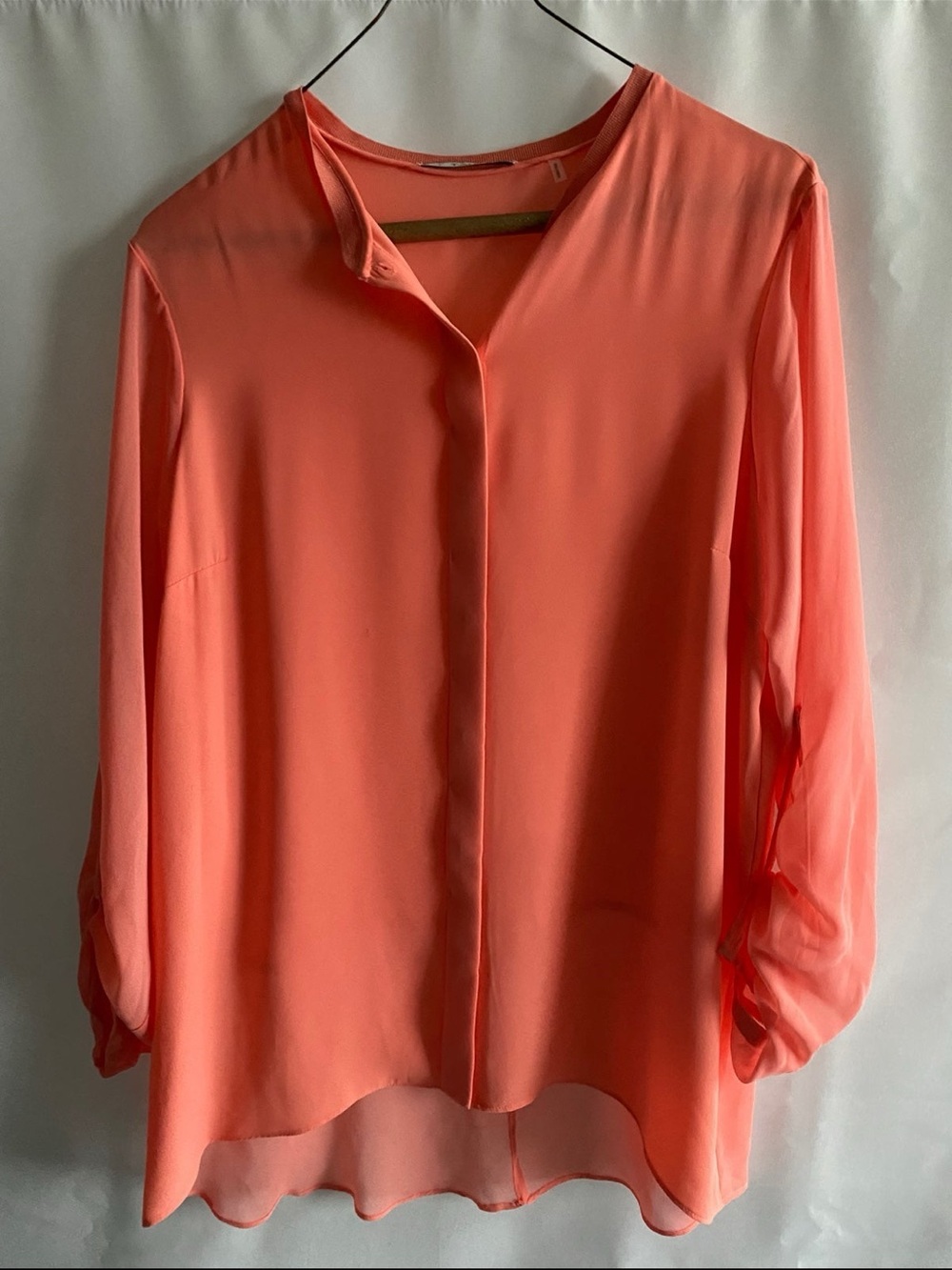 T Tahari Coral Pink Surplice Long-Sleeve Blouse